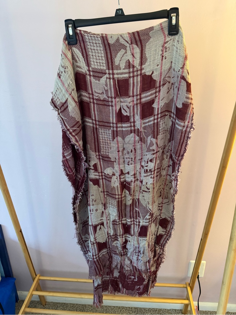 Lane Bryant Burgundy and Cream Plaid Fringe Wrap Scarf